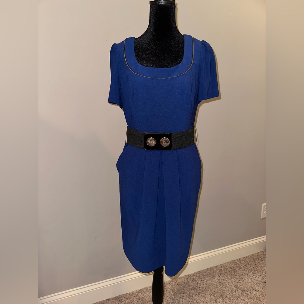 Phoebe Couture Belted Royal Blue Dress w/Zipper Accents